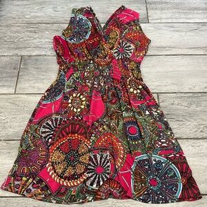 Bright colored Paisley Midi Dress Lots of Stretch -Great for travel Size 1X-2X